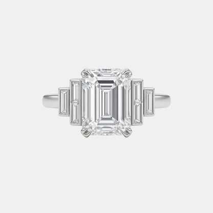 ASHIRA- 5.50CT Bezel Set 7-Stone Lab Diamond Ring with Emerald Centre Stone & Baguette Side Stones AG & CO Jewellery