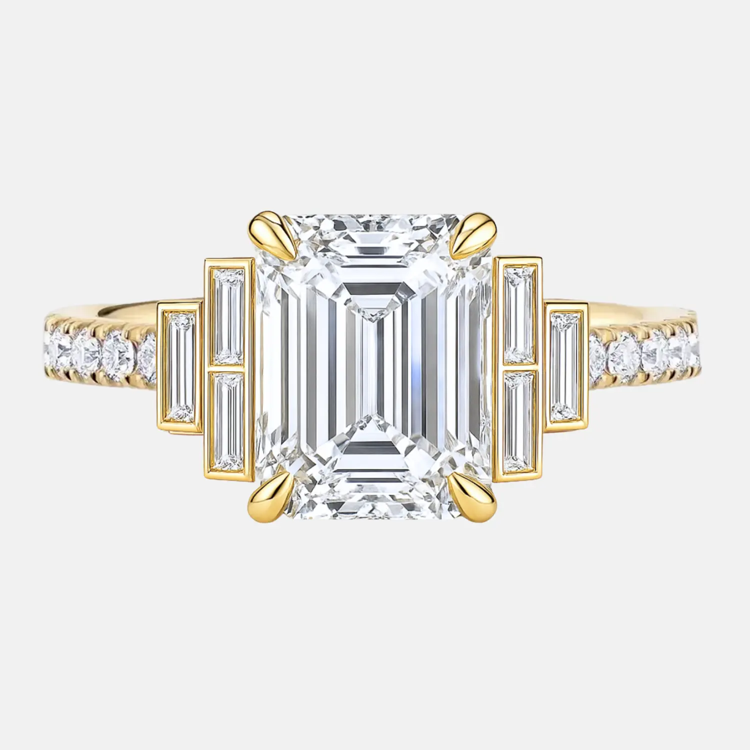 MARGAUX – Emerald with Baguette Side Stones & Pave Band AG & CO Jewellery