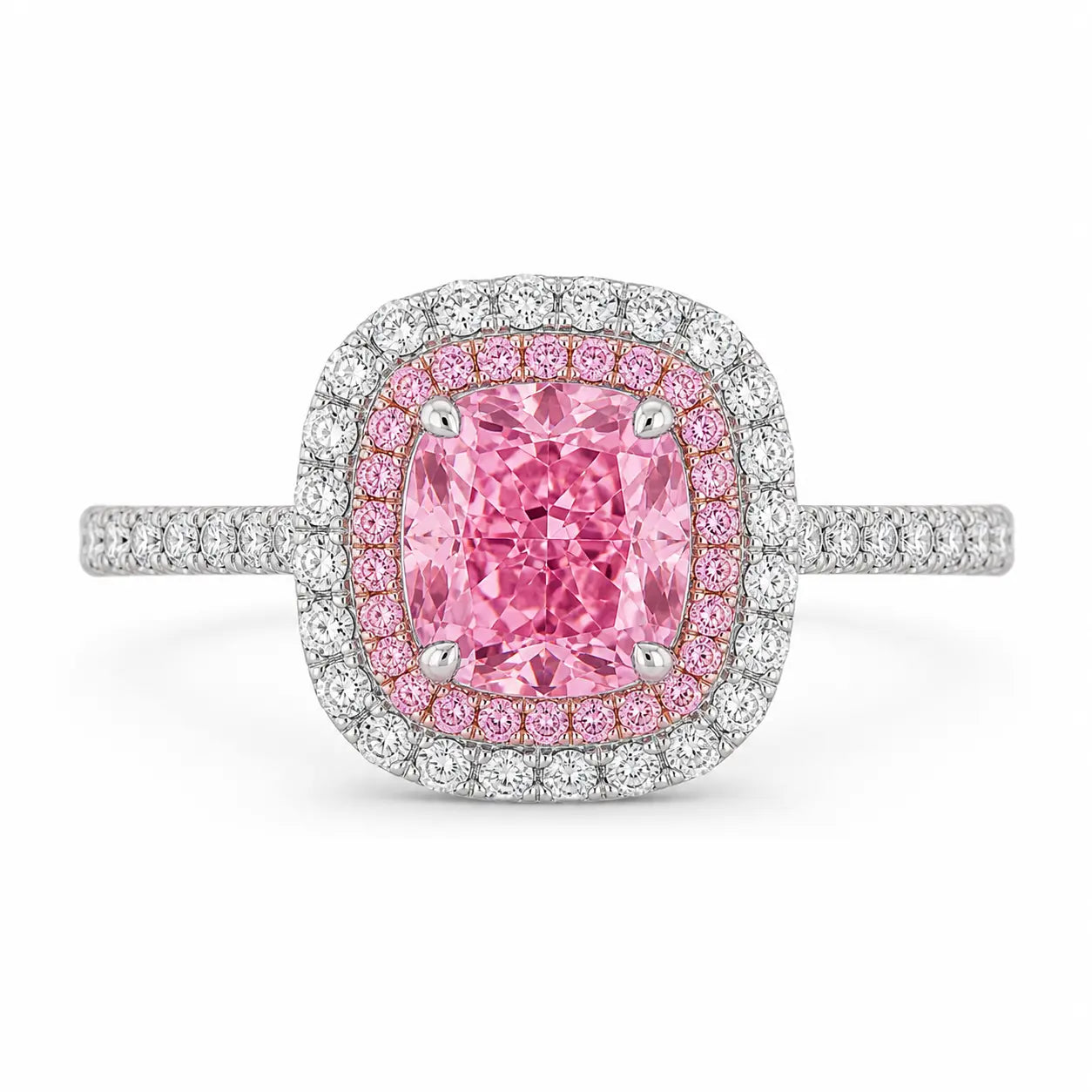 Magnolia Pink Cushion Double Halo Ring