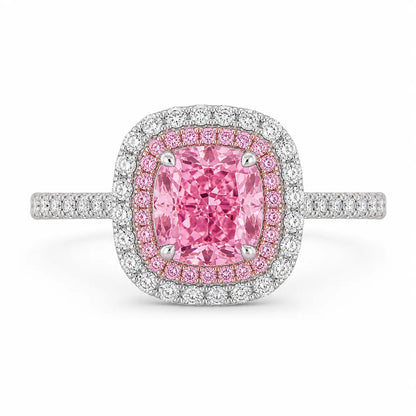 Magnolia Pink Cushion Double Halo Ring