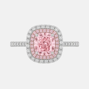 Magnolia Pink Diamond Cushion Double Halo Ring