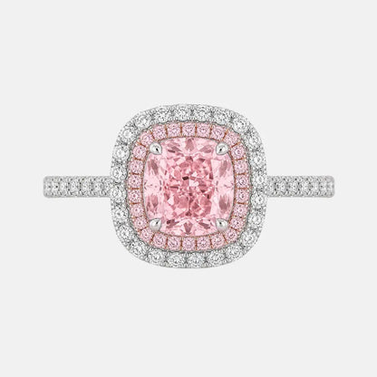 Magnolia Pink Diamond Cushion Double Halo Ring AG & CO Jewellery