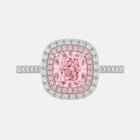 Magnolia Pink Diamond Cushion Double Halo Ring AG & CO Jewellery