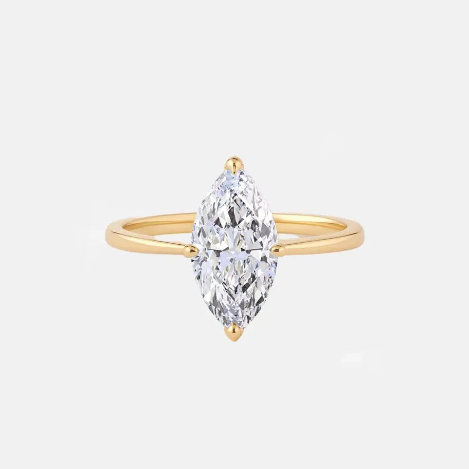 Marquise Solitaire Cathedral Lab Grown Diamond Engagement Ring 14K Solid Yellow Gold AG & CO Jewellery