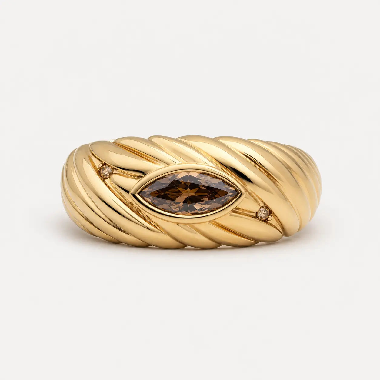 mocha fluted marquise brown diamond ring in 18k yellow gold