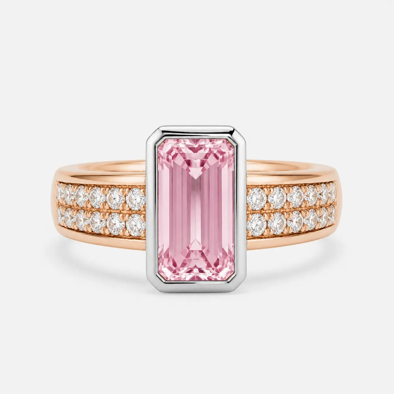 monaco emerald pink lab-grown diamond bezel pavé ring