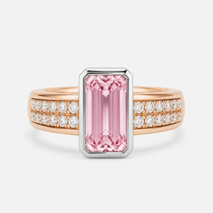 Monaco Emerald Pink Lab-Grown Diamond Bezel Pavé Ring