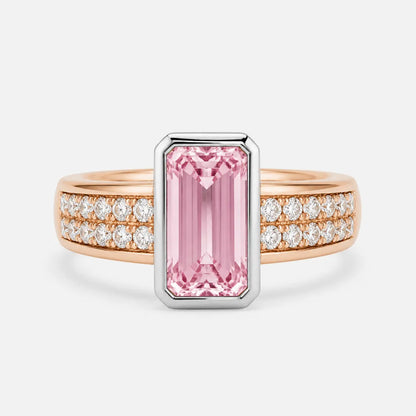 Monaco Emerald Pink Lab-Grown Diamond Bezel Pavé Ring