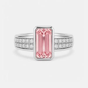 Monaco Emerald Pink Lab-Grown Diamond Bezel Pavé Ring
