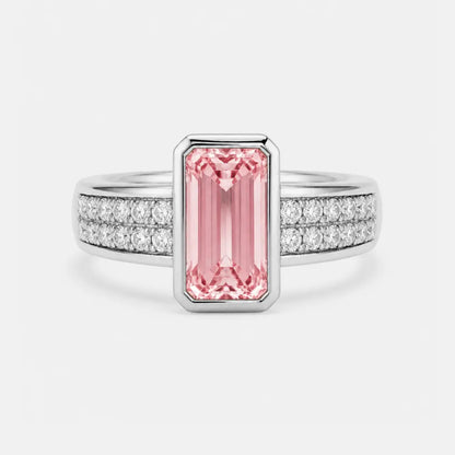 Monaco Emerald Pink Lab-Grown Diamond Bezel Pavé Ring AG & CO Jewellery