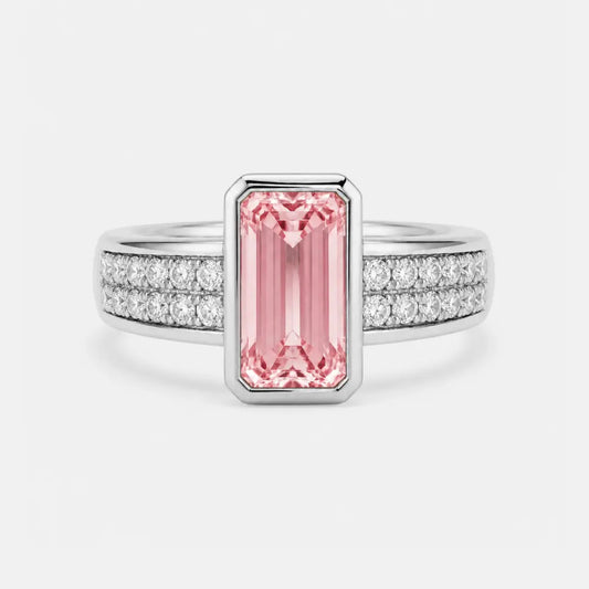 Monaco Emerald Pink Lab-Grown Diamond Bezel Pavé Ring AG & CO Jewellery
