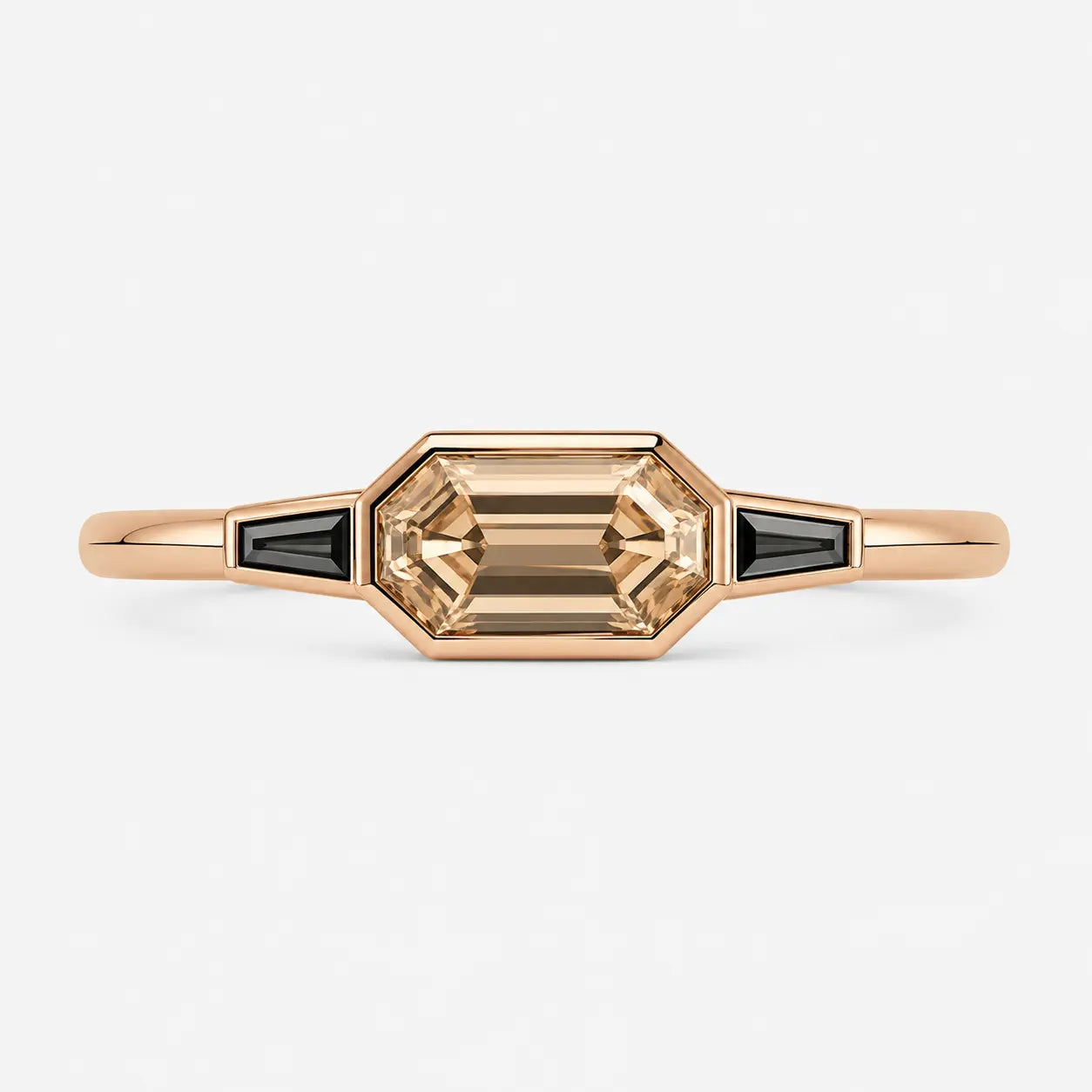 Nocturne Champagne Emerald & Black Trapezoid Ring
