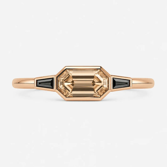 Nocturne Champagne Emerald & Black Trapezoid Ring