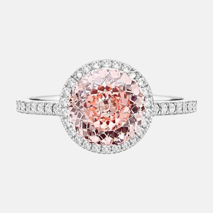 Peach Pink Portuguese Halo Pavé Engagement Ring