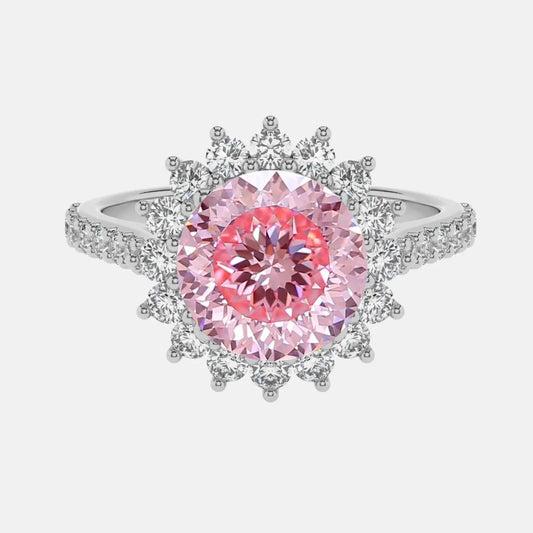 Pink Portuguese Cut Halo Diamond Cluster Ring