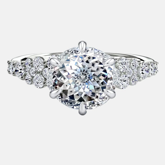 Cluster Engagement Ring with Portuguese Cut Diamond & Round Brilliant Side Diamonds