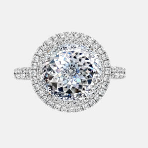 Portuguese Cut Diamond Double Halo Engagement Ring
