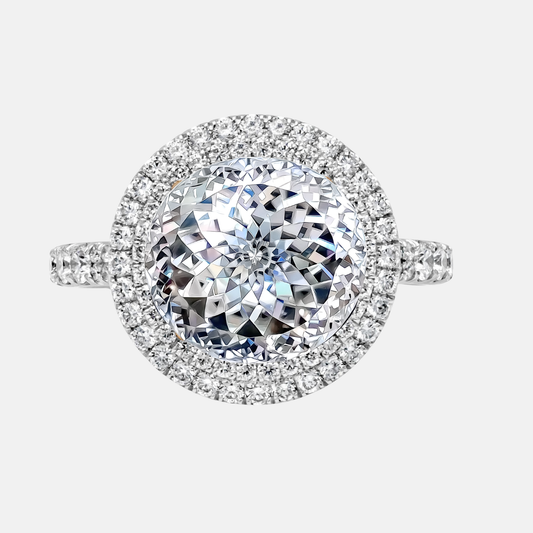 Portuguese Cut Diamond Double Halo Engagement Ring AG & CO Jewellery