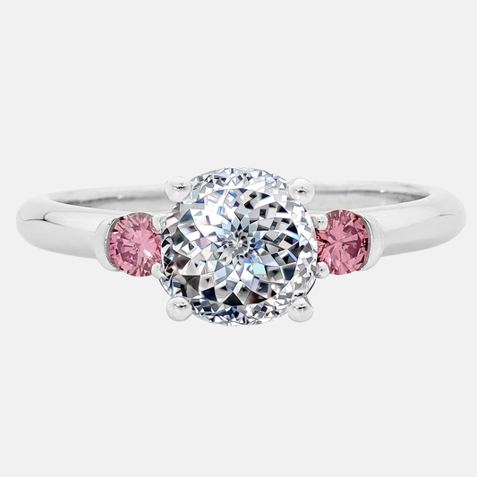Portuguese Cut Diamond Engagement Ring with Pink Accents AG & CO Jewellery