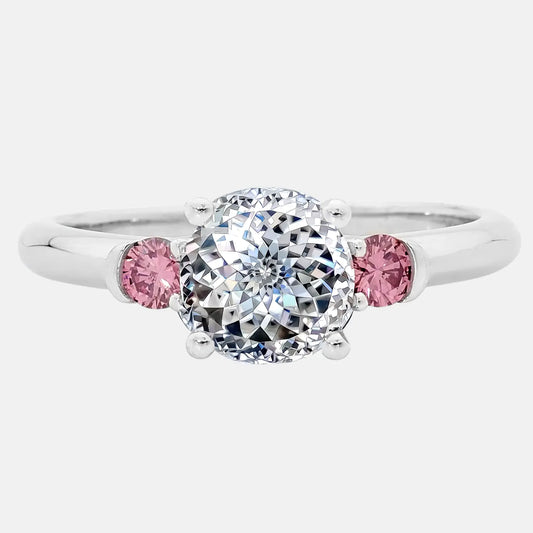 Portuguese Cut Diamond Engagement Ring with Pink Accents AG & CO Jewellery