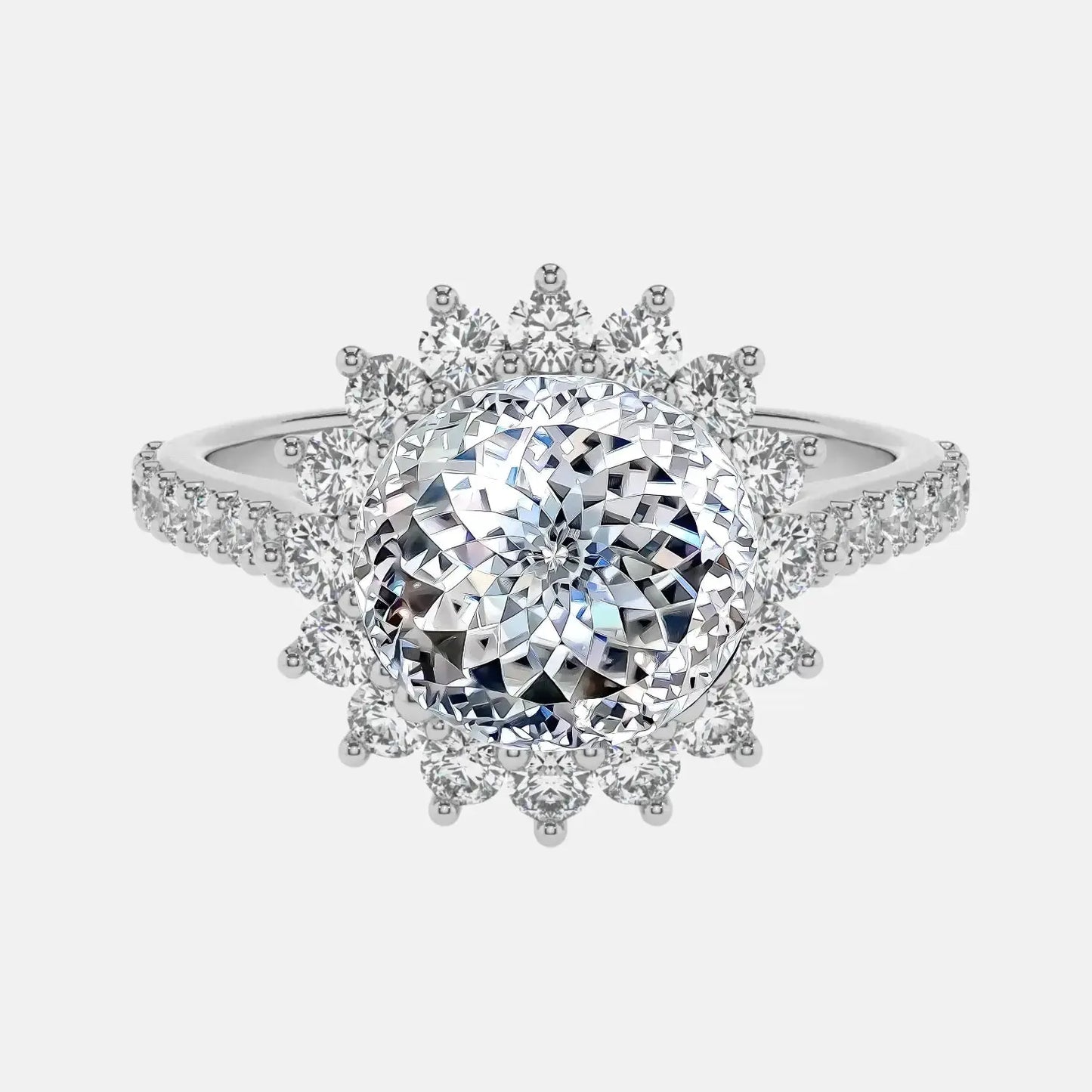 portuguese cut diamond floral cluster halo engagement ring ag & co jewellery