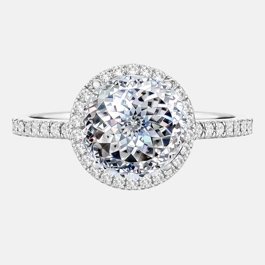 Portuguese Cut Diamond Ring with Halo and Pavé Band AG & CO Jewellery