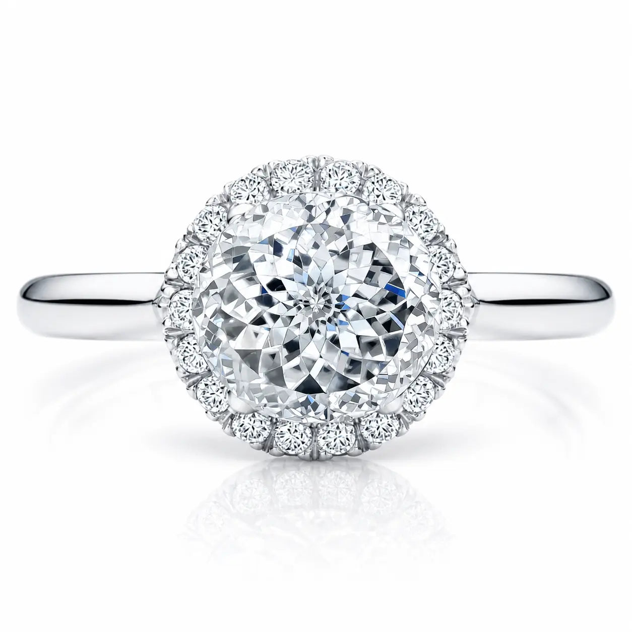 Portuguese Cut Diamond Solitaire Engagement Ring with Halo AG & CO Jewellery