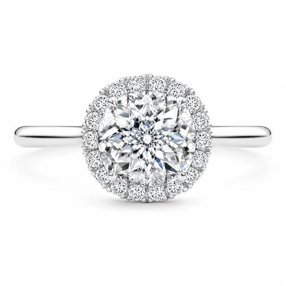 Portuguese Cut Diamond Solitaire Engagement Ring with Halo AG & CO Jewellery