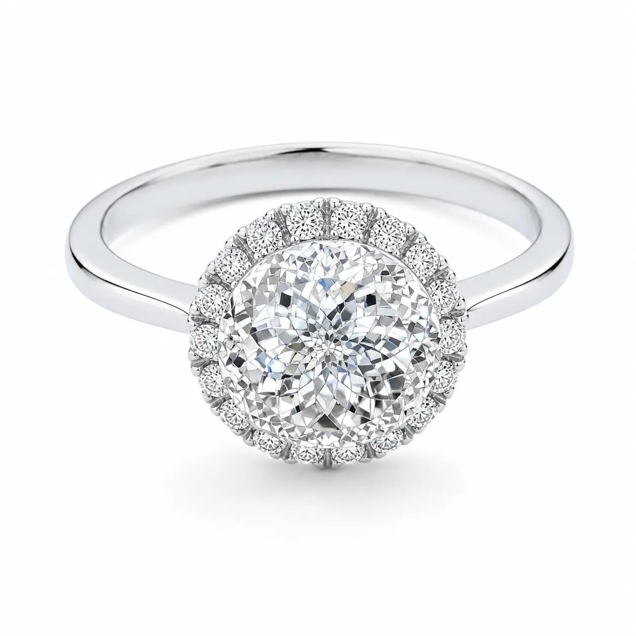 Portuguese Cut Diamond Solitaire Engagement Ring with Halo AG & CO Jewellery