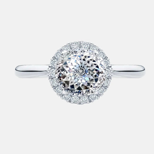 Portuguese Cut Diamond Solitaire Engagement Ring with Halo