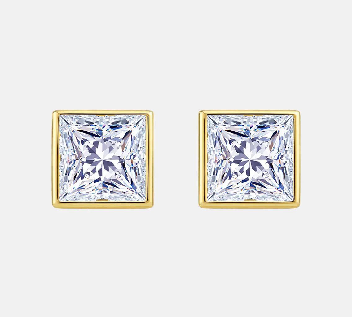 Princess Bezel Stud Diamond Earrings AG & CO Jewellery