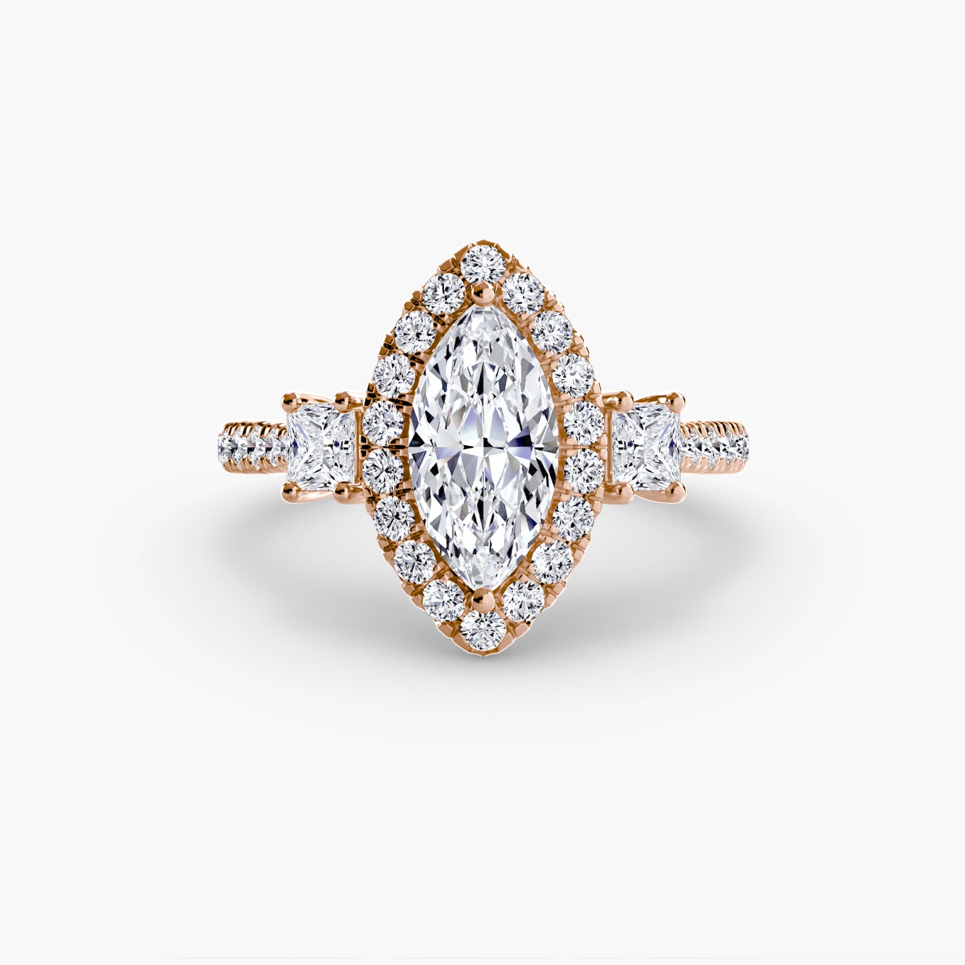 Three-Stone Ring with Halo 2 AG & CO Jewellery
