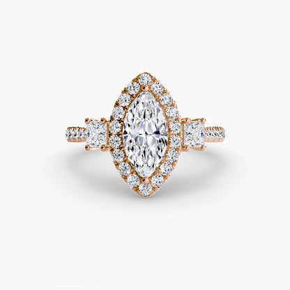 Three-Stone Ring with Halo 2 AG & CO Jewellery
