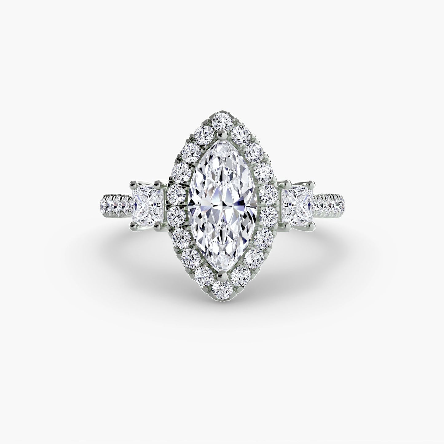 three-stone ring with halo 2 ag & co jewellery