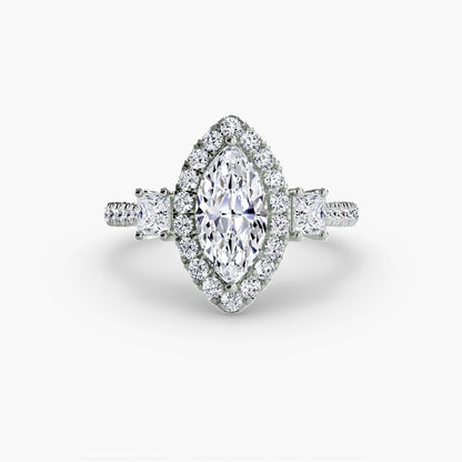 Three-Stone Ring with Halo 2 AG & CO Jewellery