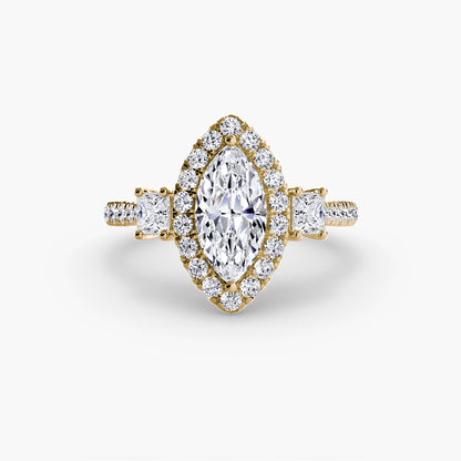 Three-Stone Ring with Halo 2 AG & CO Jewellery