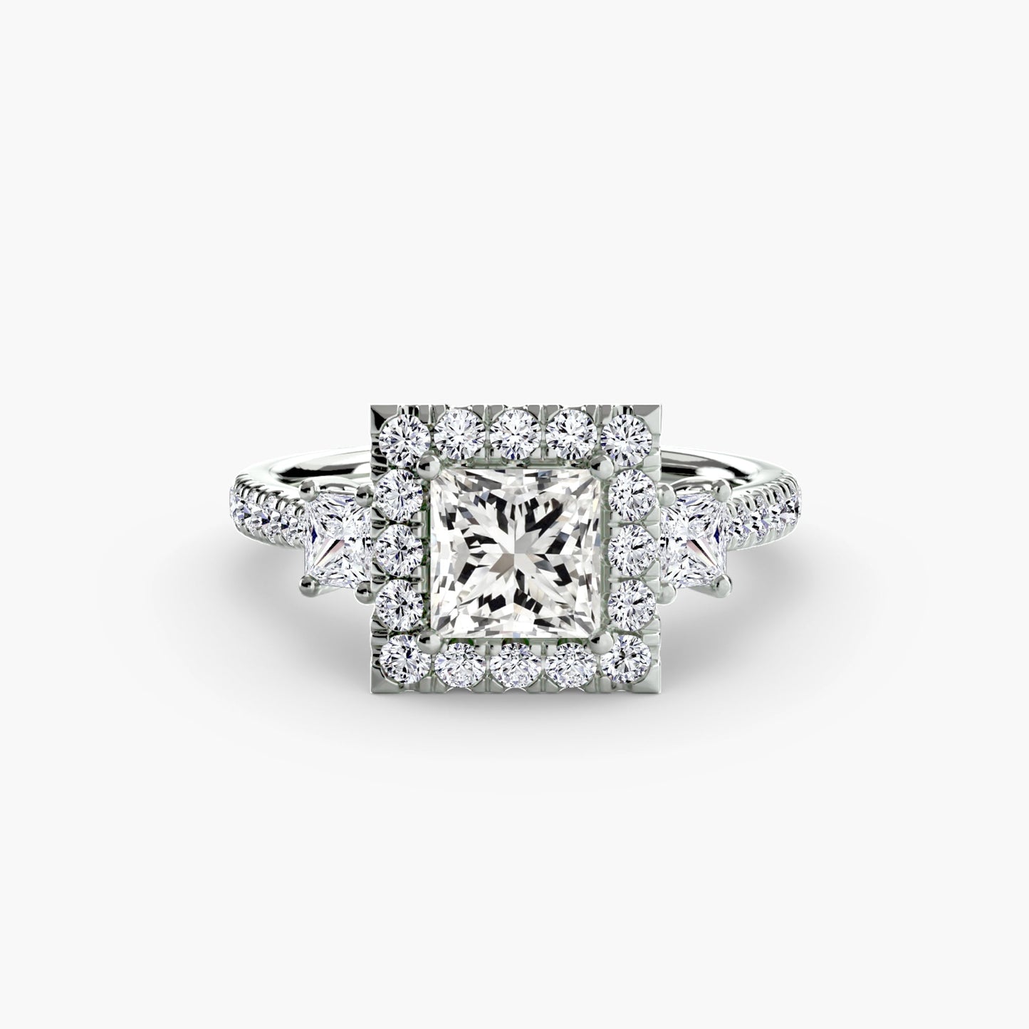 three-stone ring with halo 2 ag & co jewellery