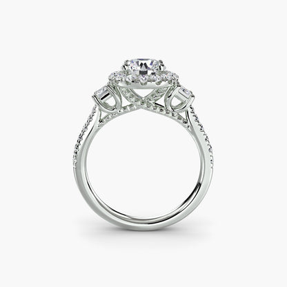 Three-Stone Ring with Halo 2 AG & CO Jewellery