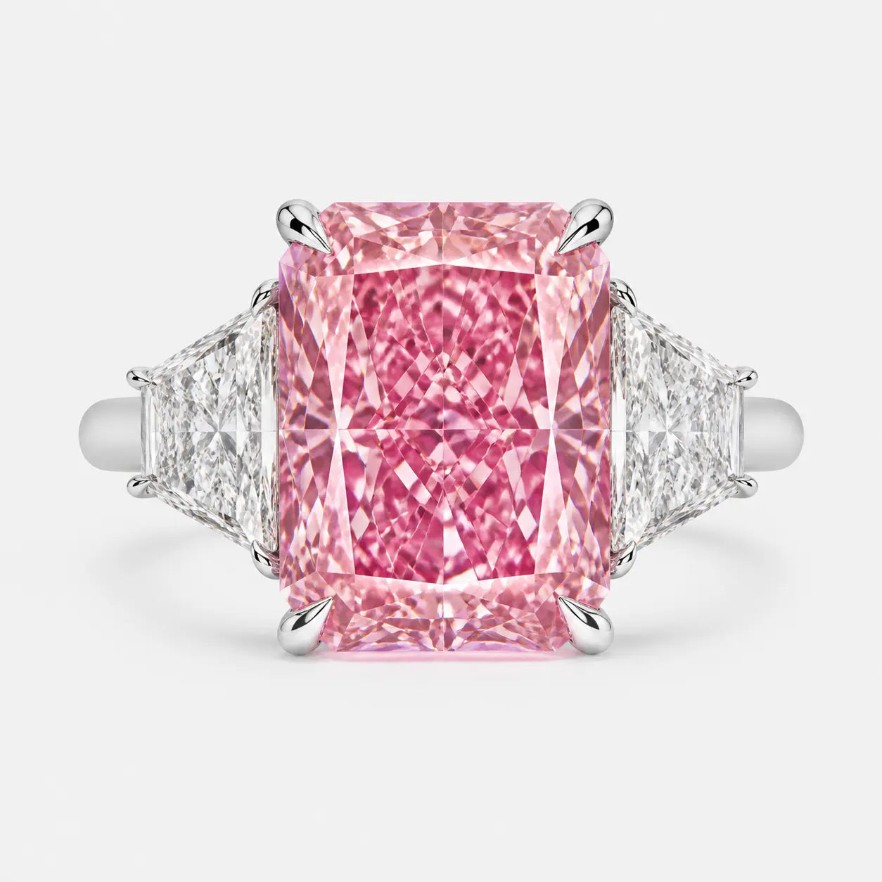 rosalia radiant pink lab-grown diamond trapezoid trilogy ring