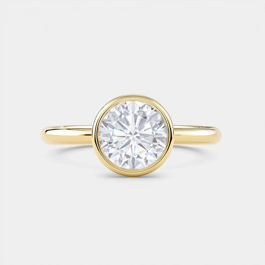 Round Bezel Solitaire Engagement Ring — 18K Yellow Gold | Lab Grown Diamond (1ct – 10ct) AG & CO Jewellery