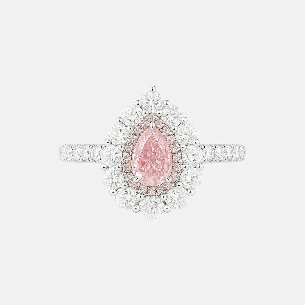 seraphina - pink pear double halo ring ag & co jewellery