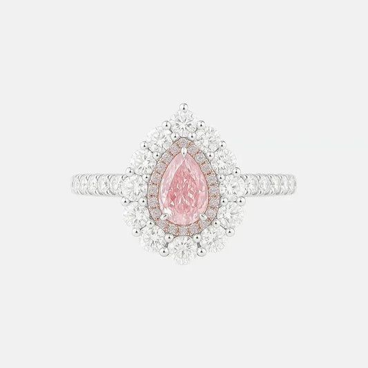 SERAPHINA - Pink Pear Double Halo Ring AG & CO Jewellery