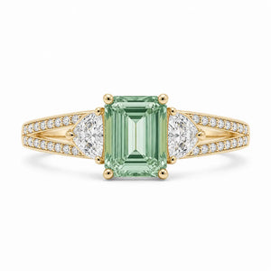 Sage Emerald Tourmaline & Half-Moon Diamond Ring