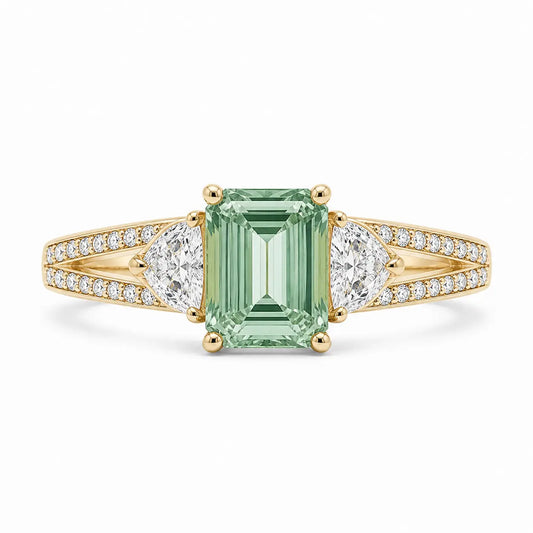Sage Emerald Tourmaline & Half-Moon Diamond Ring