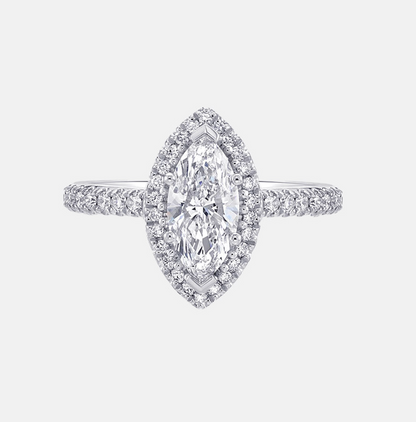 Penelope - Halo Pear Lab-Grown Diamond Engagement Ring with Pavé Band AG & CO Jewellery