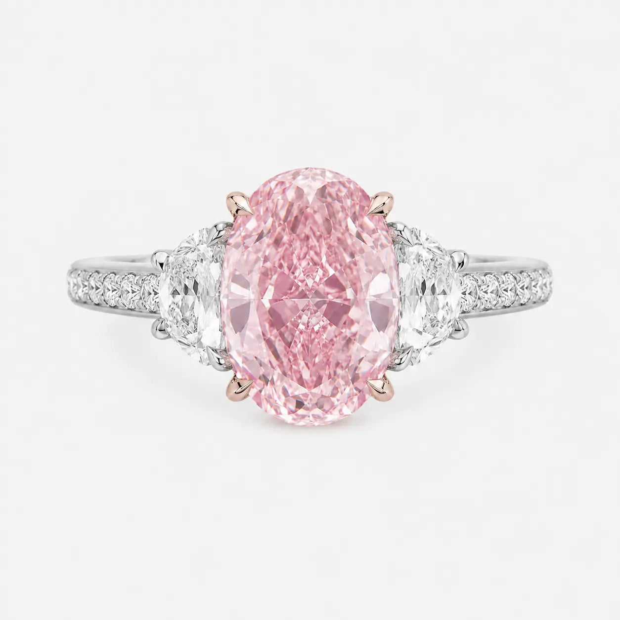 seraphina oval pink lab-grown diamond trilogy pavé ring
