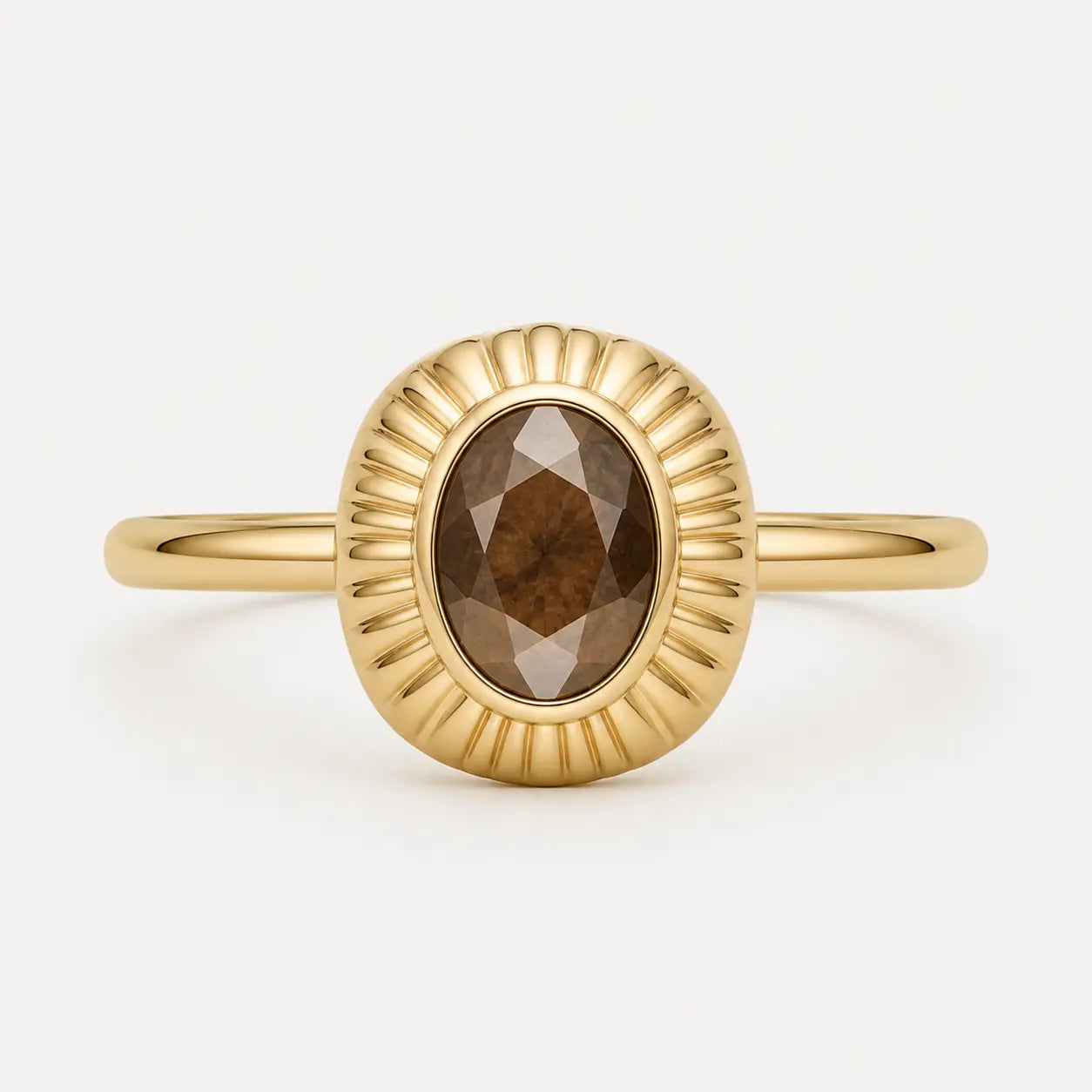 solstice rose-cut smoky oval sunburst ring