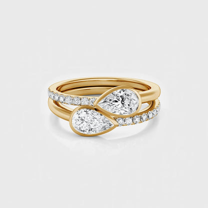 Solstice – Double Pear Bezel Bypass Diamond Ring in 18K Yellow Gold AG & CO Jewellery