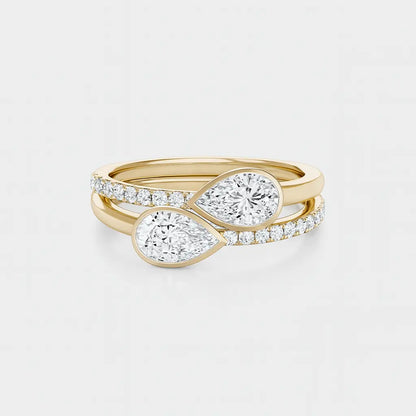 Solstice – Double Pear Bezel Bypass Diamond Ring in 18K Yellow Gold AG & CO Jewellery