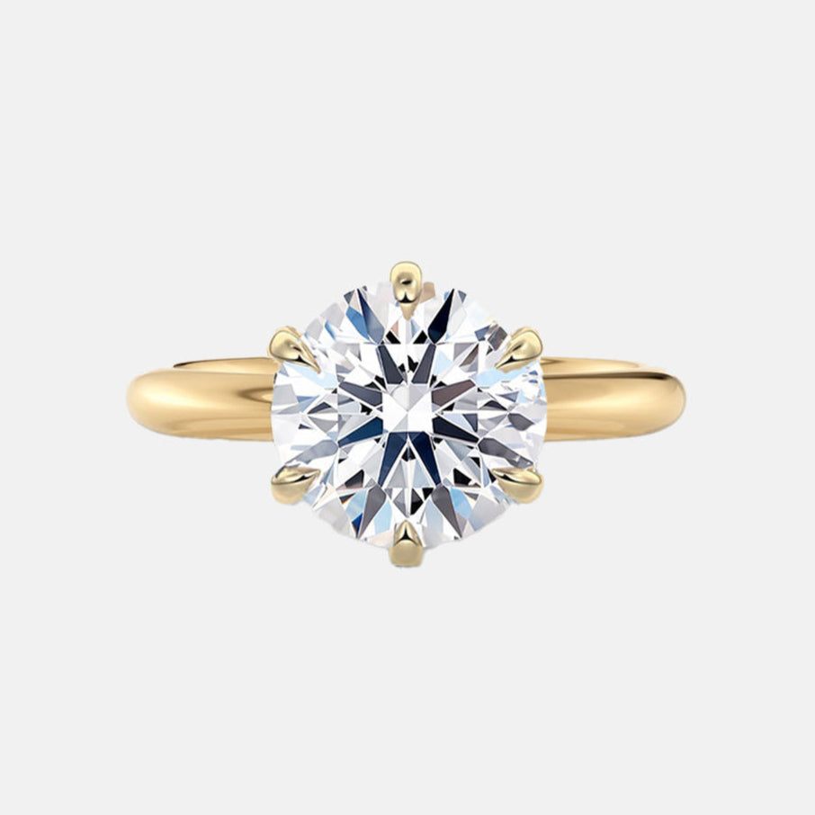 Isla - 6 Claw Cathedral Round Solitaire with Accent Stones Engagement Ring Yellow Gold AG & CO Jewellery